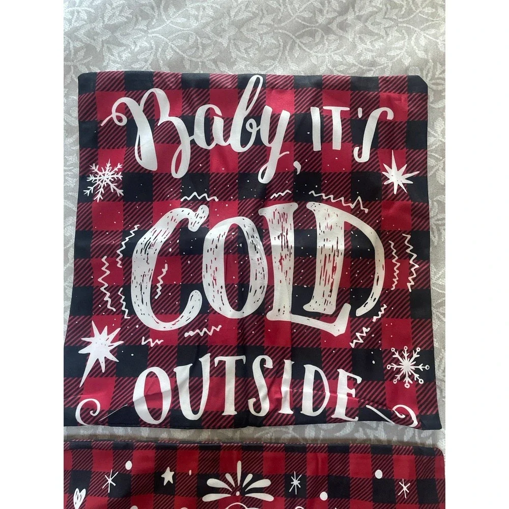 Christmas Buffalo Plaid Pillow Covers Set of 2 Red Black Let It Snow 18x18 (B42)